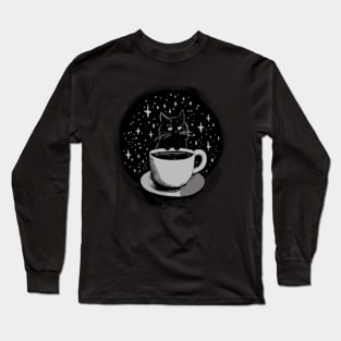 Brewed under the Stars - Black Cat's Coffee Time Long Sleeve T-Shirt